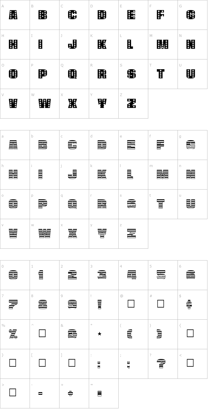 Character Map StarsAndStripes-Plain Regular Font