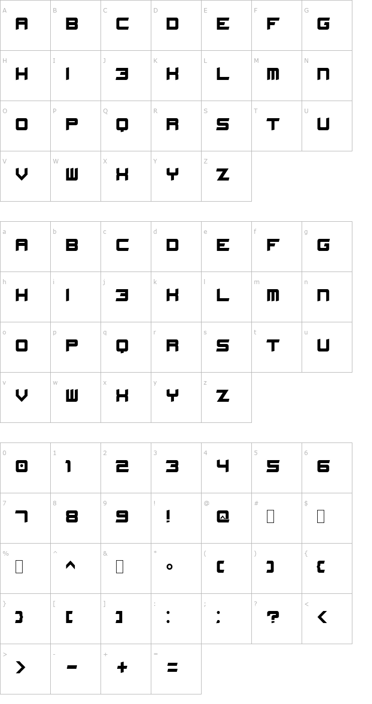 Character Map Stellar Kombat Font