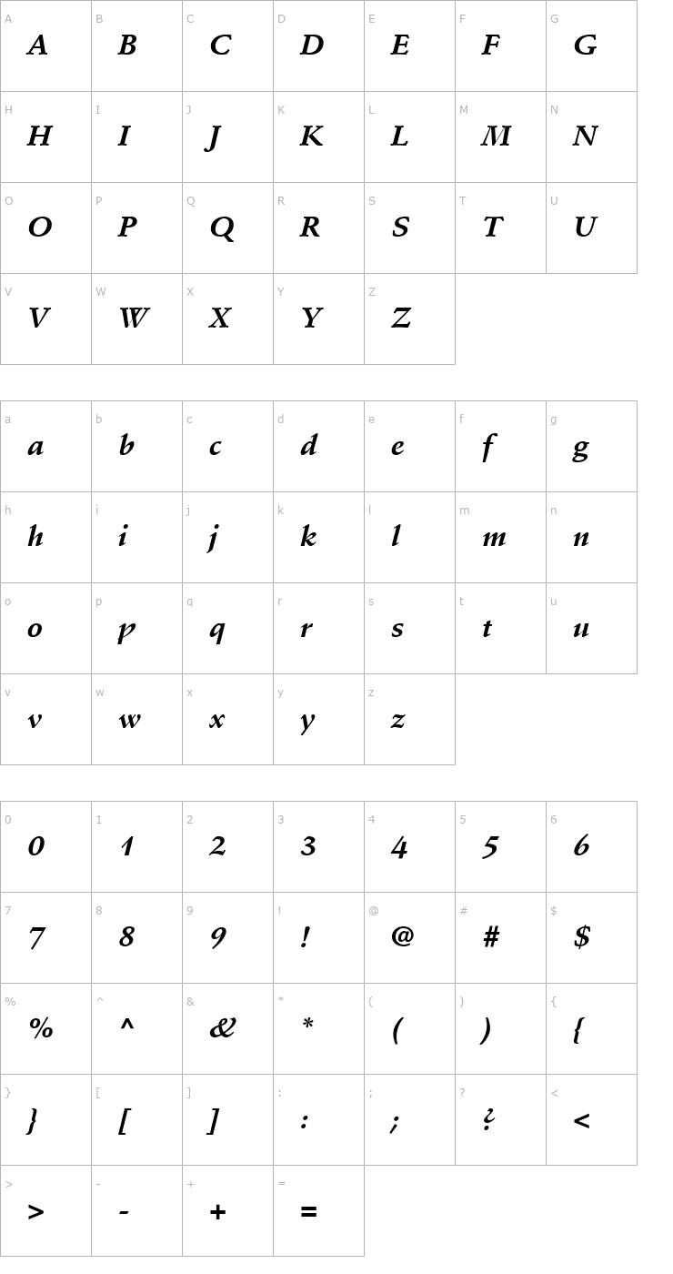 Character Map StempelSchneidler-Bold Italic Font