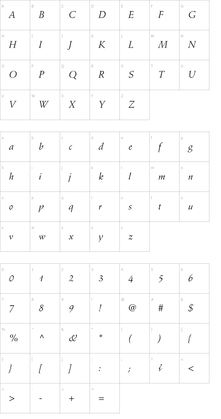 Character Map StempelSchneidlerStd-Italic Font