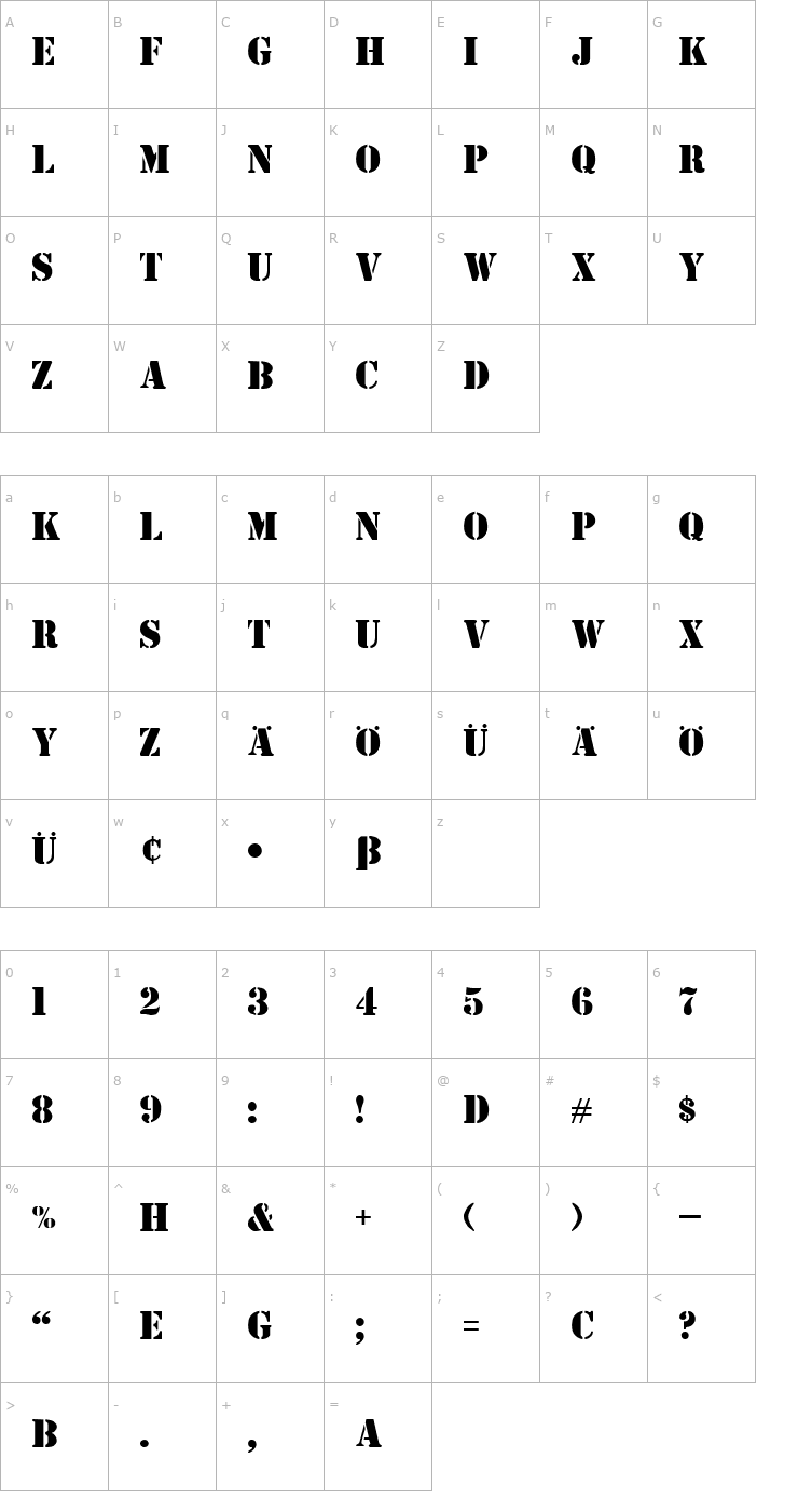 Character Map StencilCut.fog Font