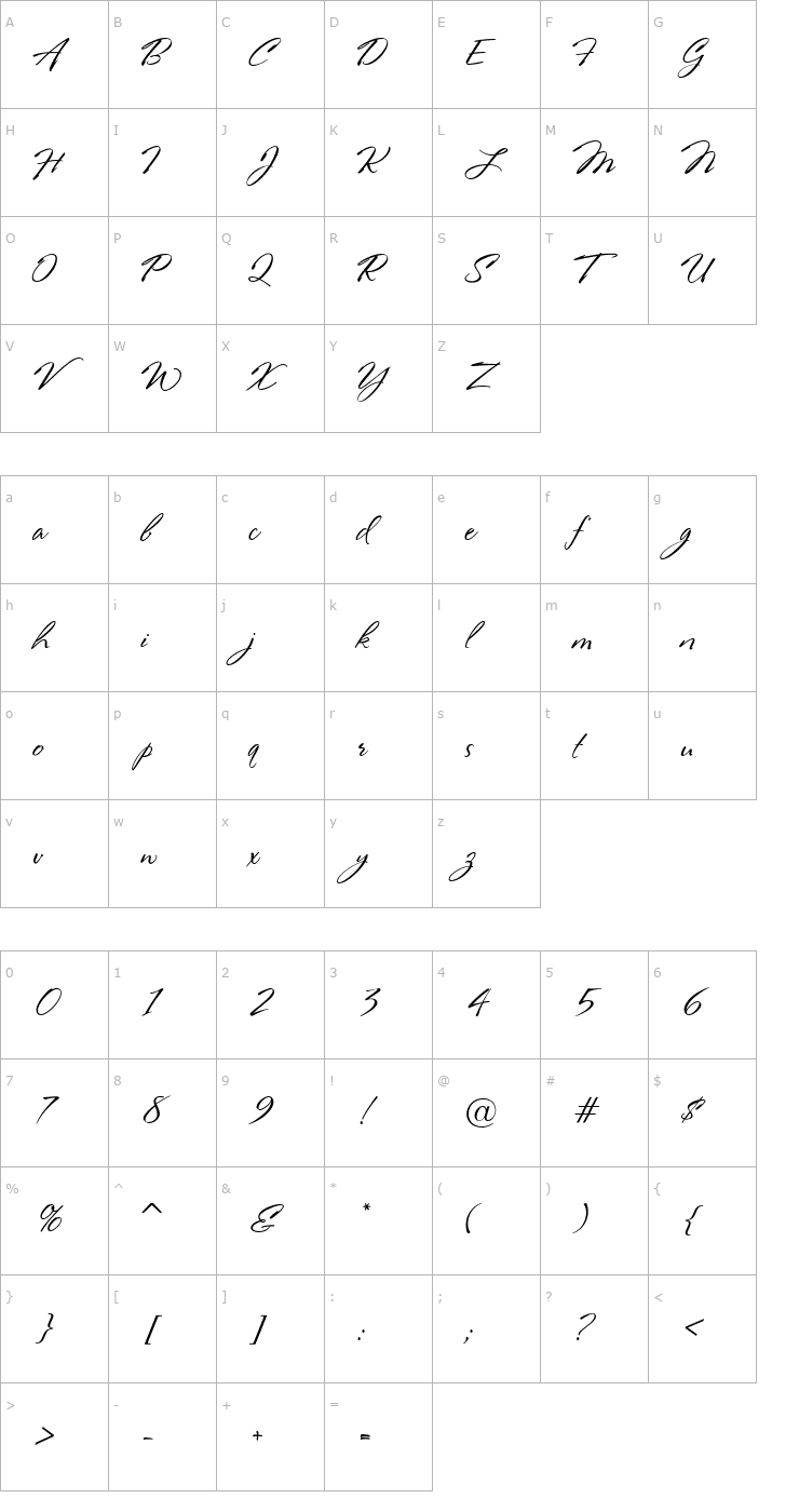 Character Map Stephanie Marie JF Font