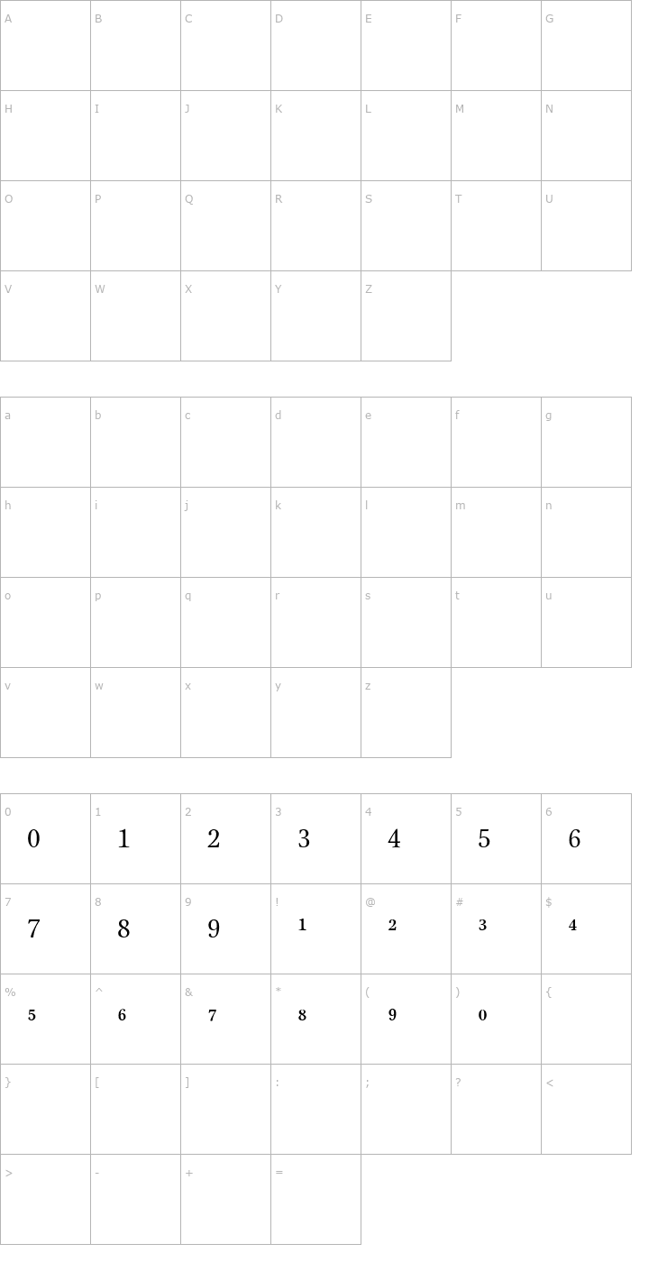 Character Map StonePrint-RomanFracs Font