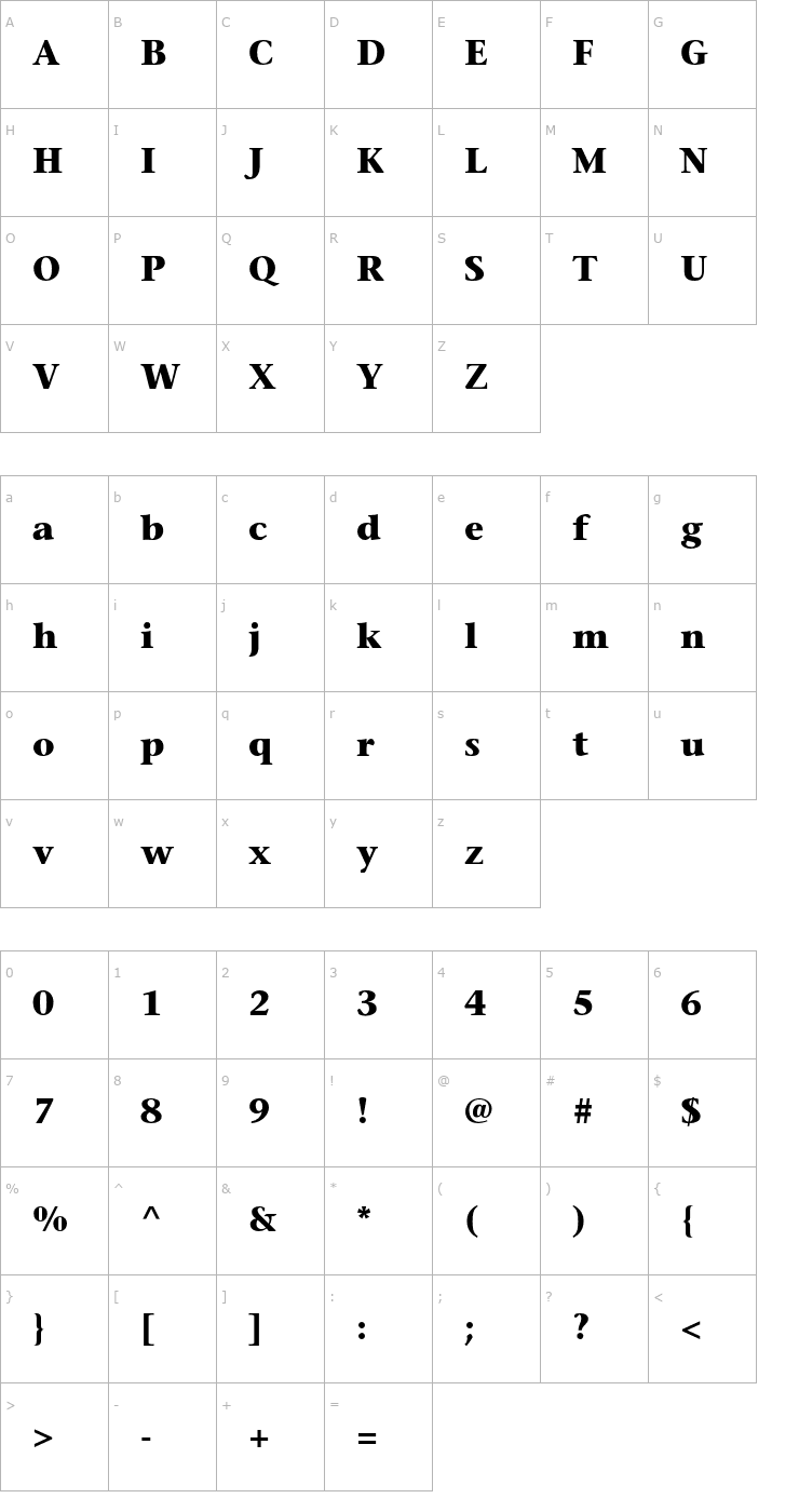 Character Map StoneSerifStd-Bold Font