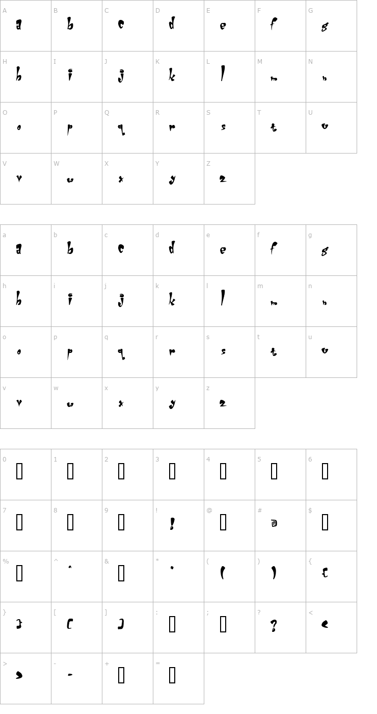 Character Map Straight Jacket Font