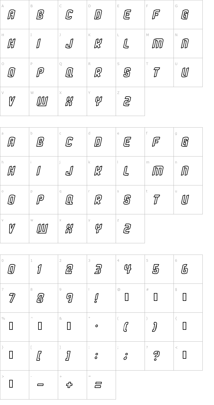 Character Map StrangePhenomena outlined Font