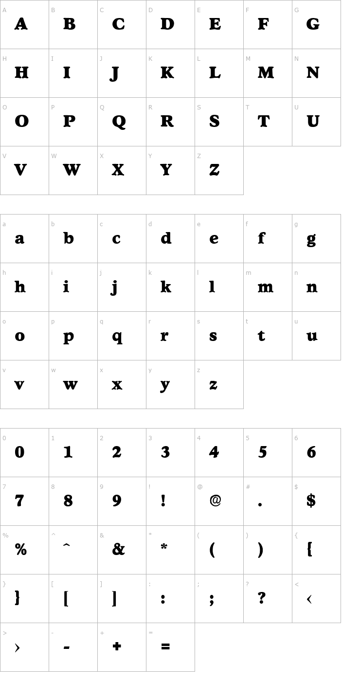 Character Map Stratford-Black Font