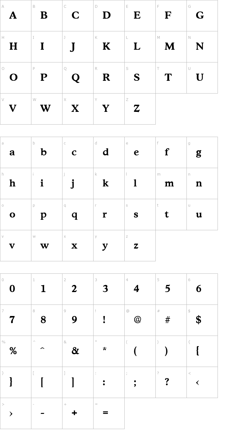 Character Map Stratford-DemiBold Font