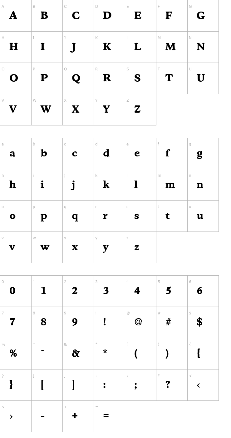 Character Map Stratford-Serial-ExtraBold-Regular Font