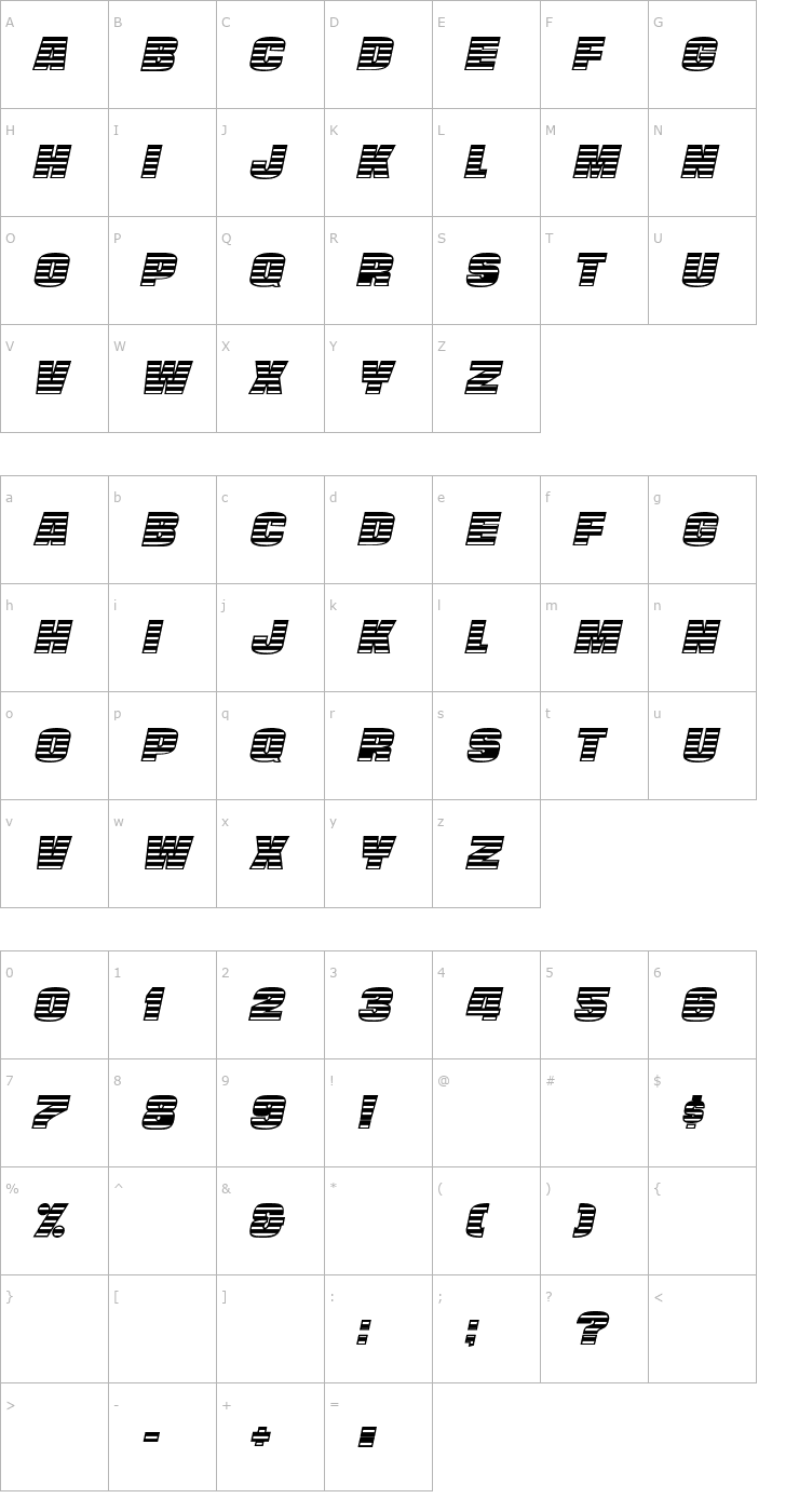 Character Map StriperBoldCaps Italic Font