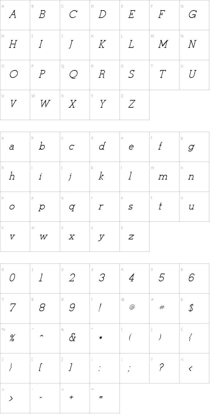 Character Map Stymie-Italic Italic Font