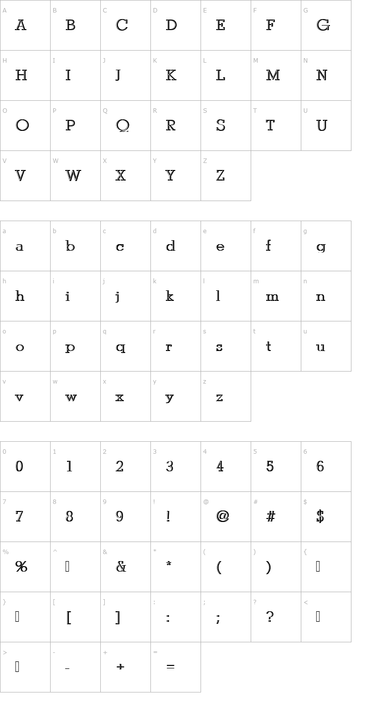 Character Map StymieTLigRe1 Font