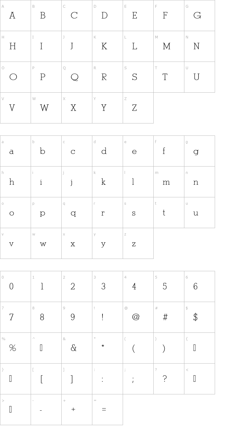 Character Map StymieTLigRo1 Font