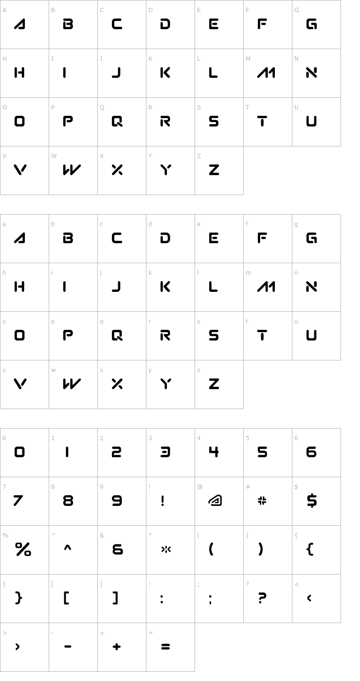 Character Map Subatomic Tsoonami Font