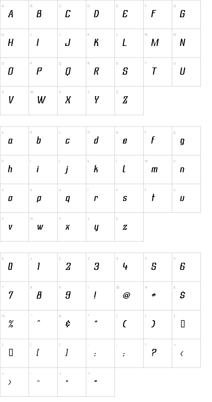 Character Map Subatonik Italic Font