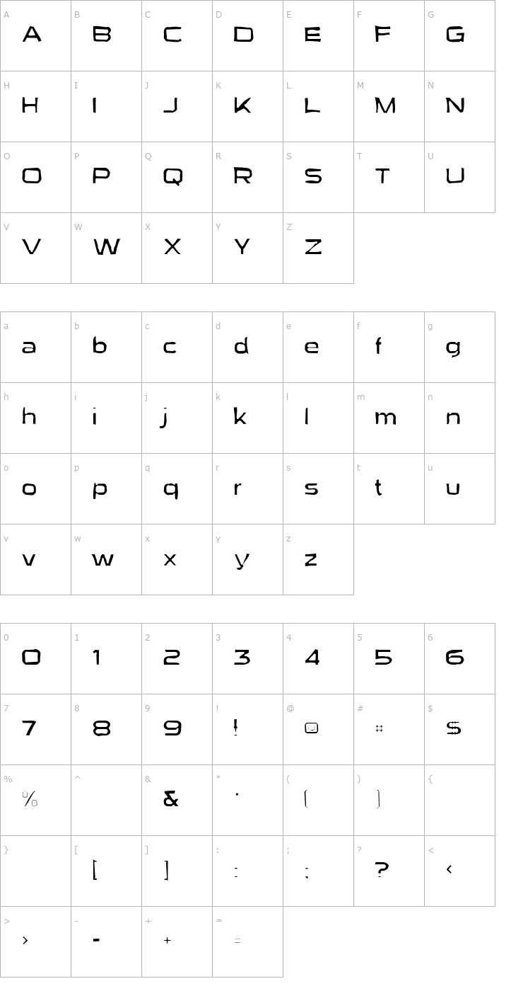 Character Map Sui Generis Gaunt Font