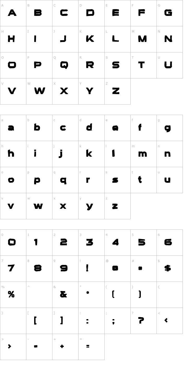 Character Map Sui Generis Ink Font