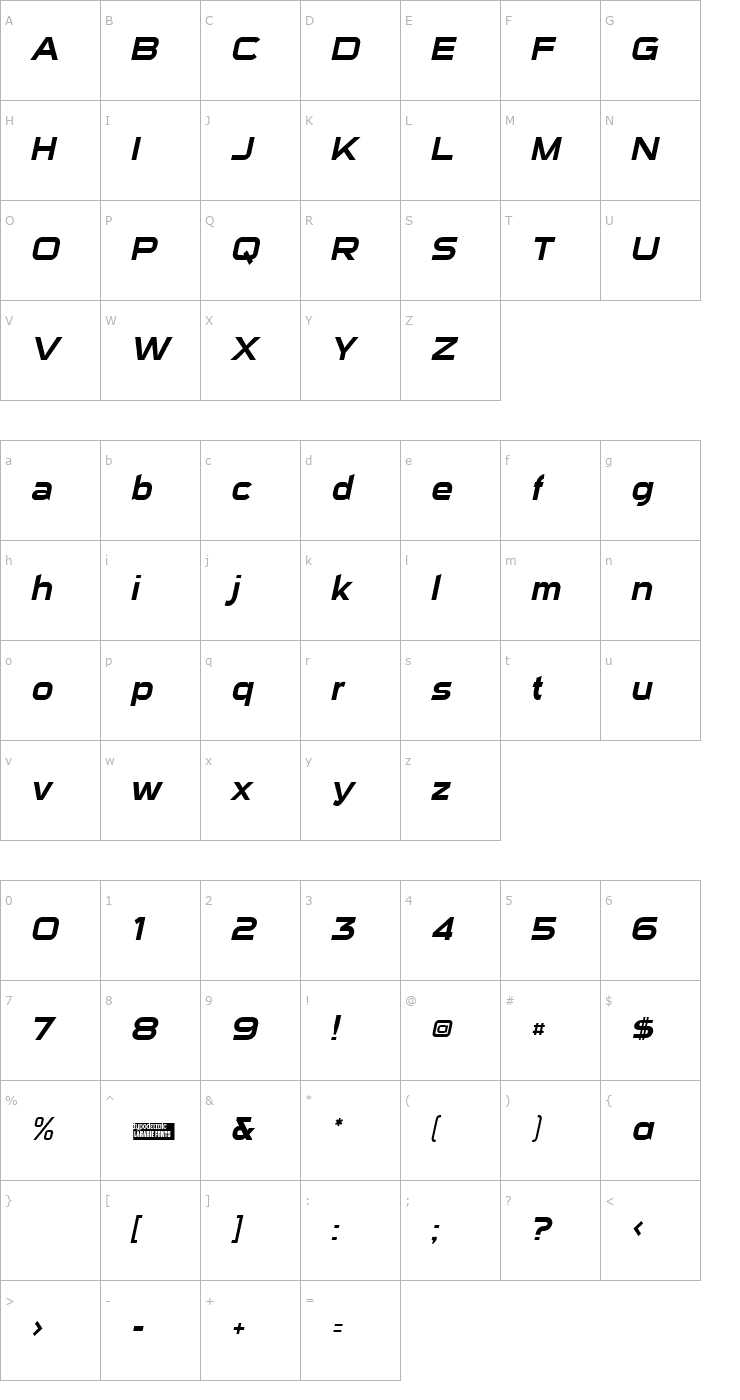 Character Map Sui Generis Italic Font