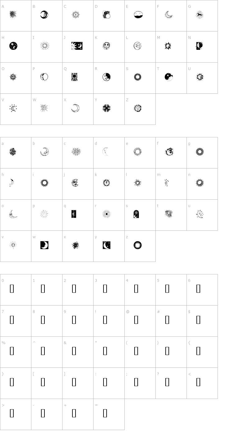 Character Map Sun and Moon Font