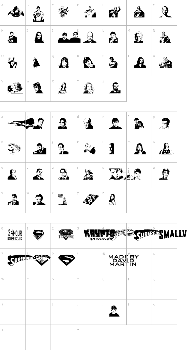 Character Map Superman Last Son of Krypton Font