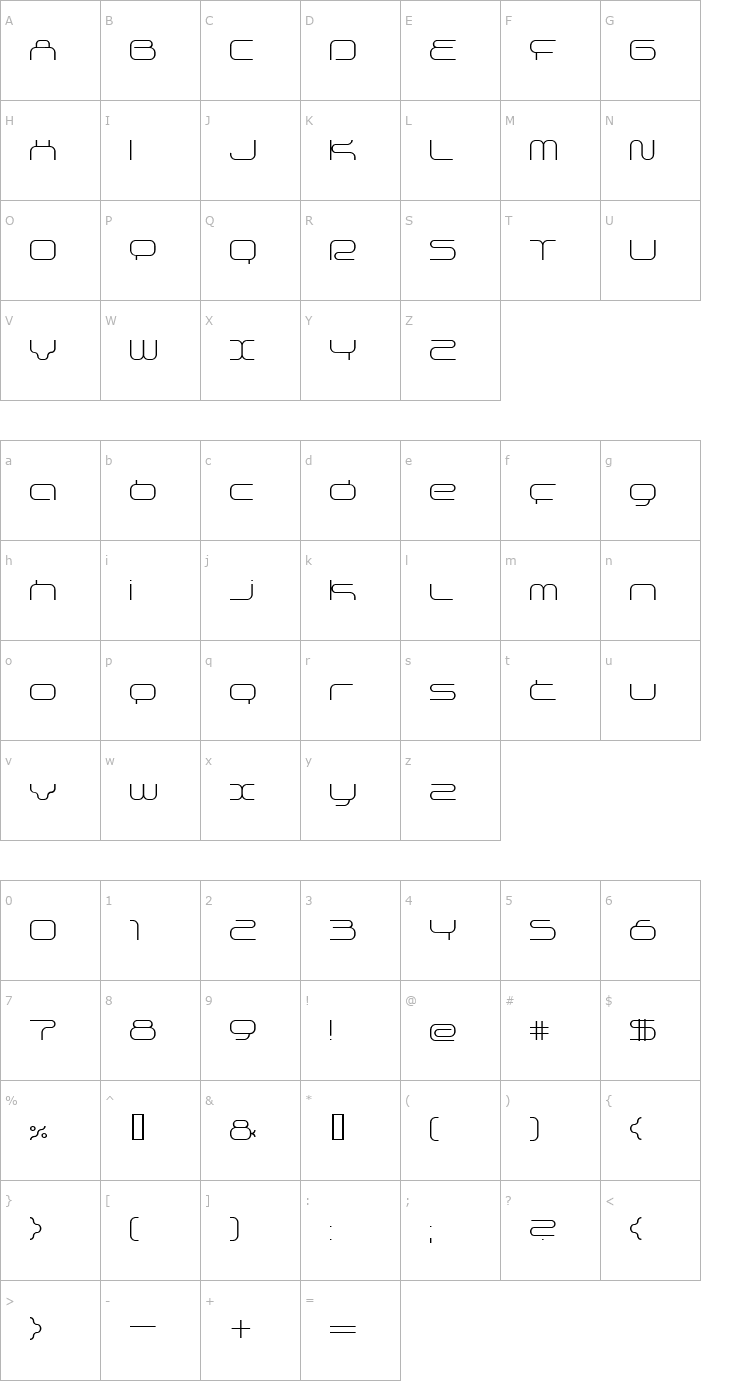 Character Map supersonic Thin Font