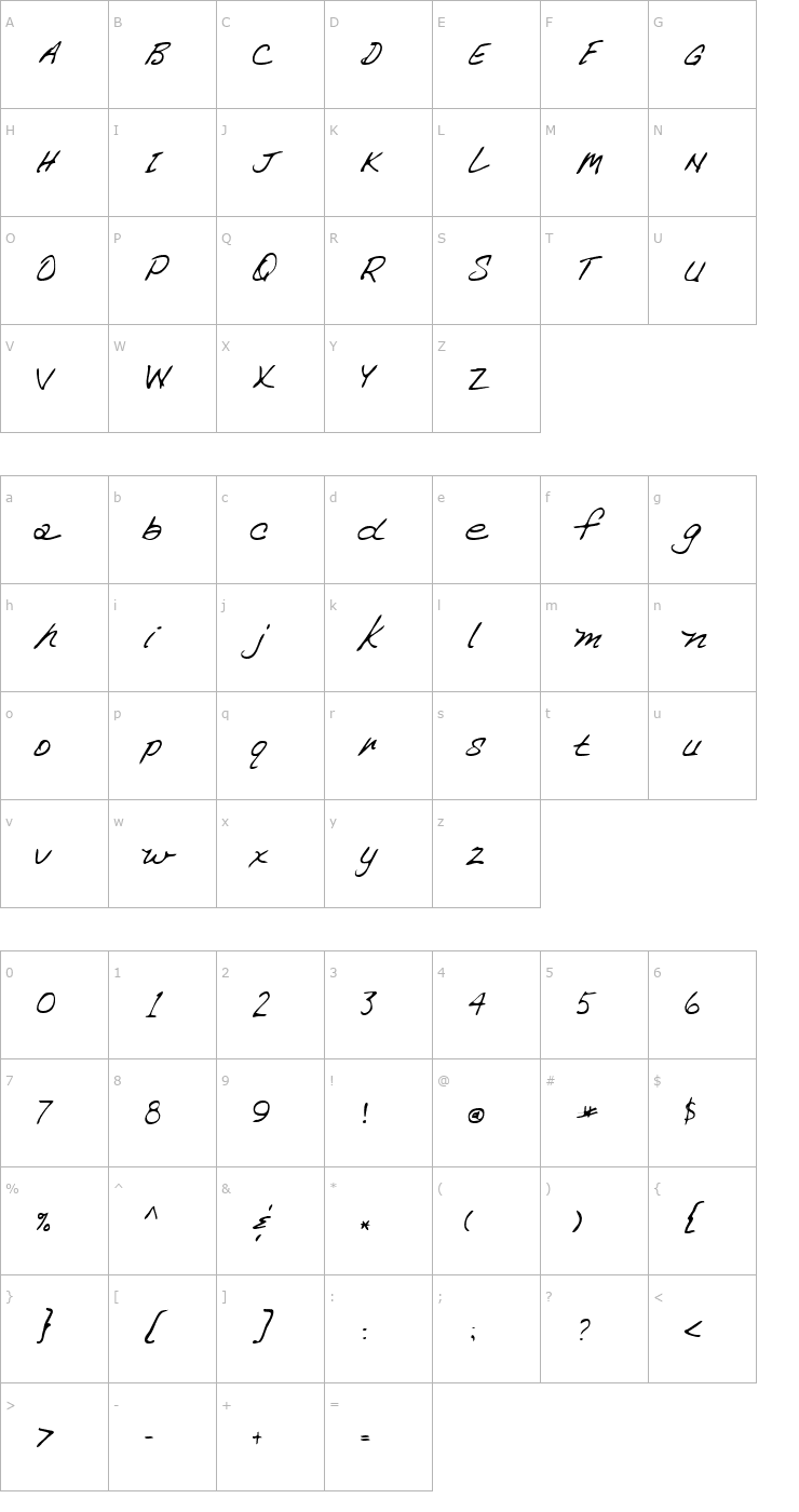 Character Map SusansHand Regular Font