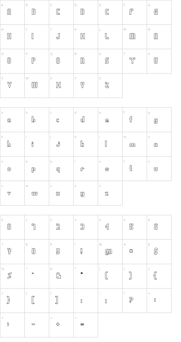 Character Map Sweden Funkis Outlined Font