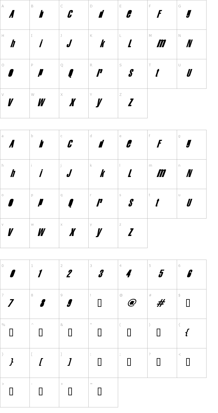 Character Map Swis AntiNormal Font