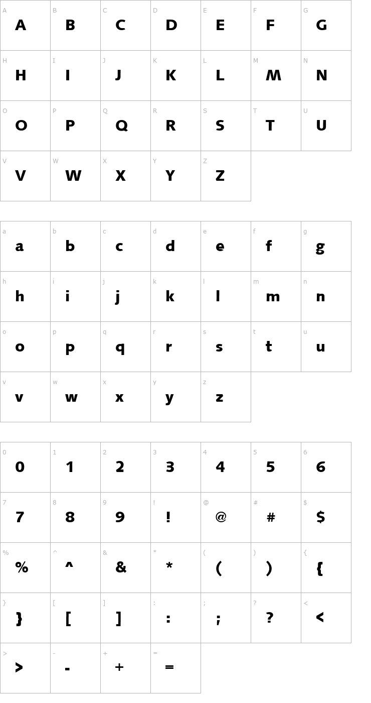 Character Map SyntaxH Regular Font