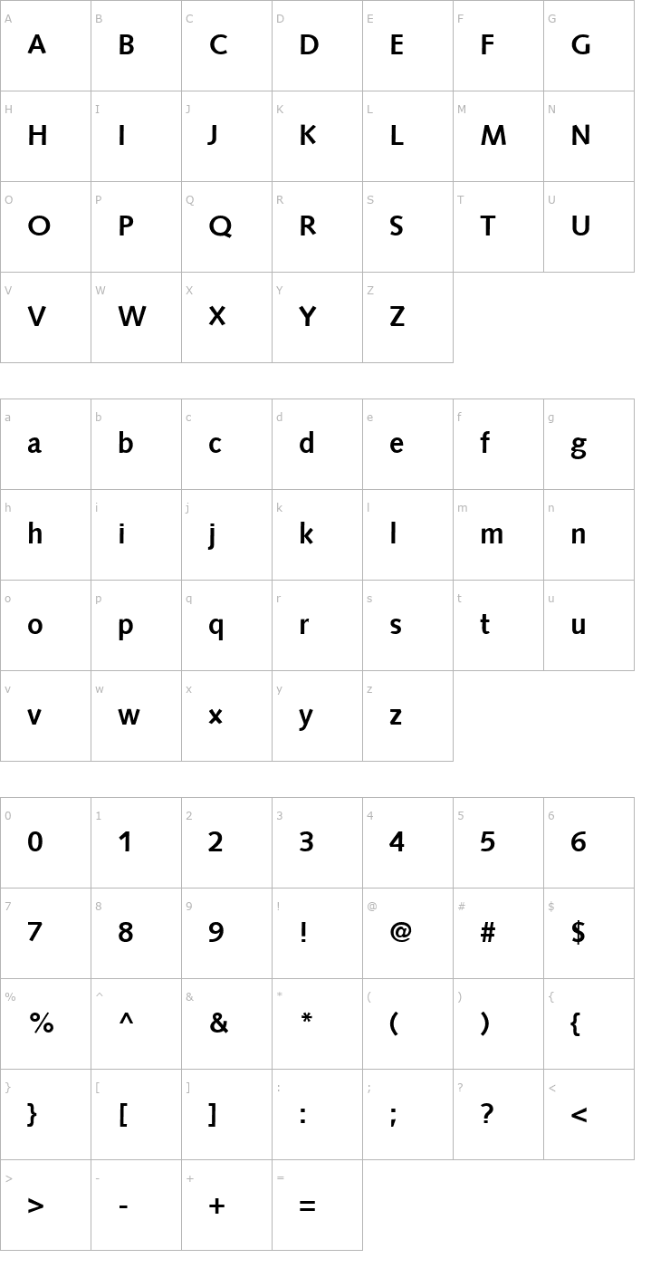 Character Map SyntaxTwo-Bold Font