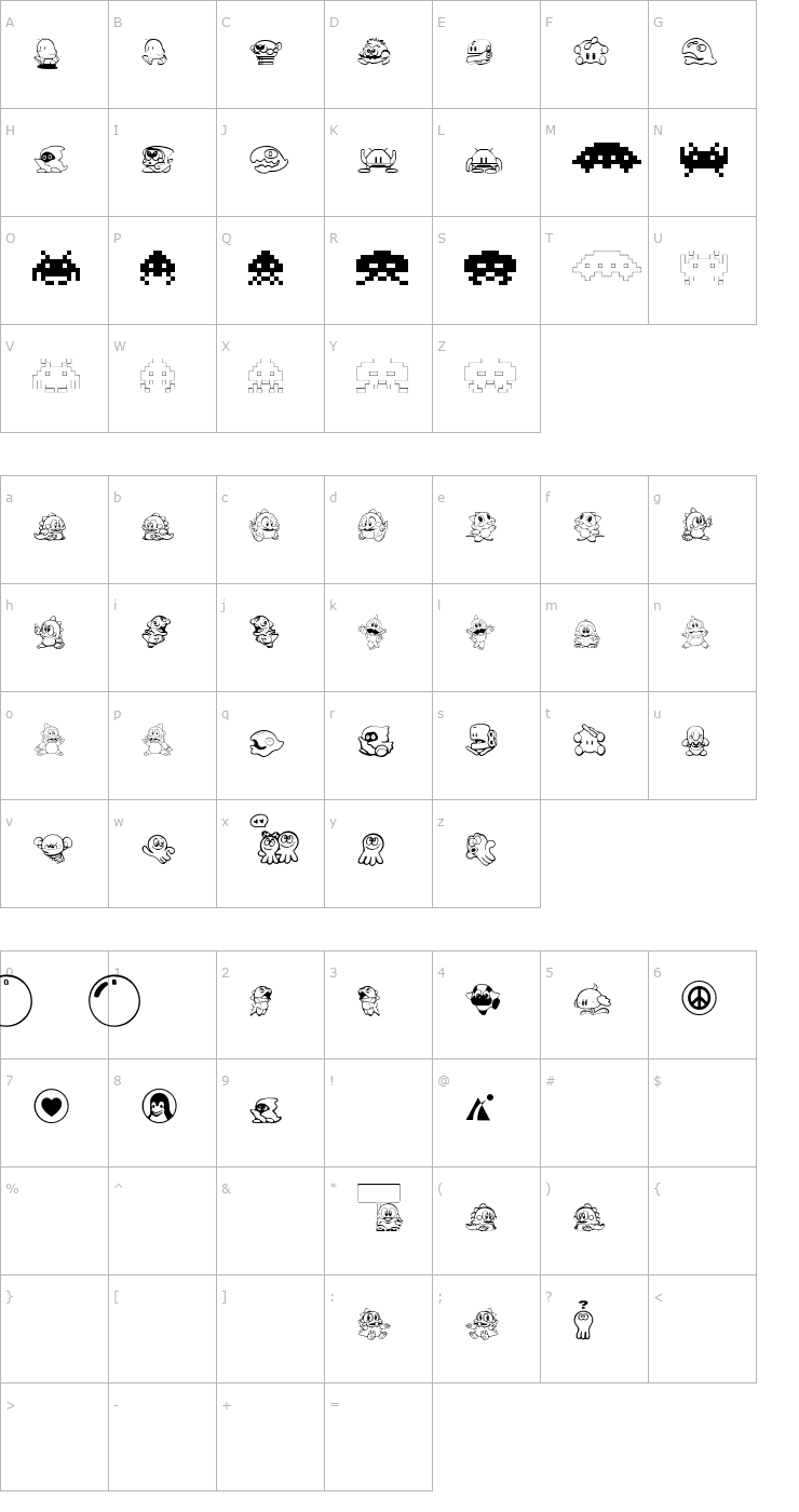 Character Map Taito All Stars Font