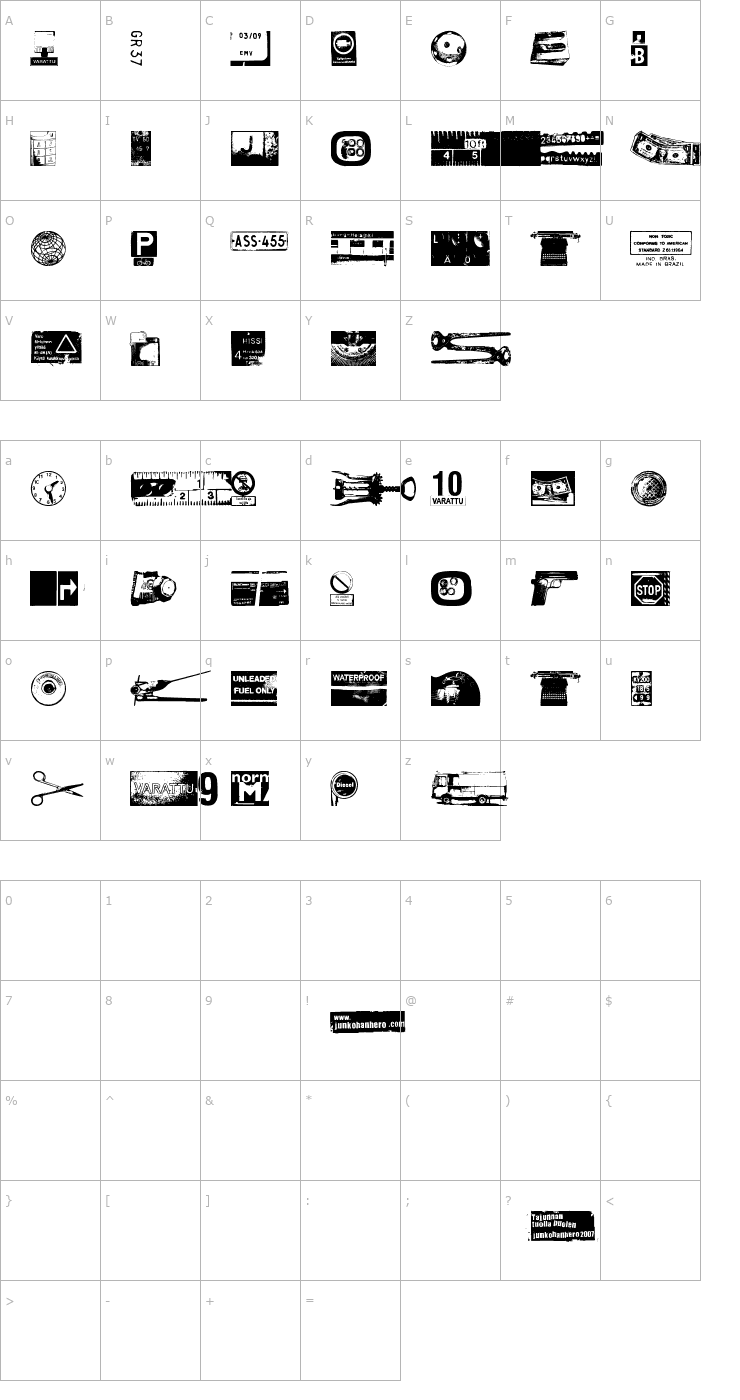 Character Map Tajunnan Tuolla Puolen Font