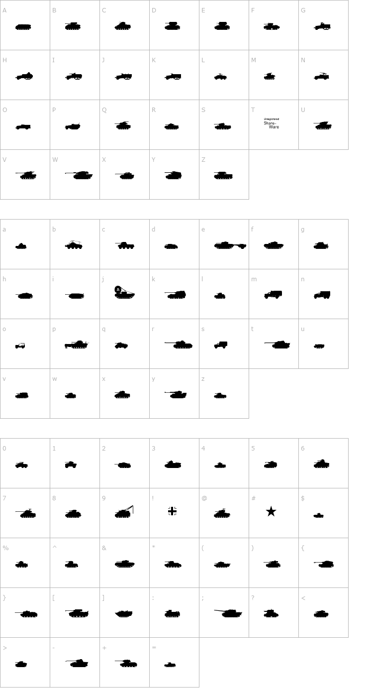 Character Map Tanks WW2 Font