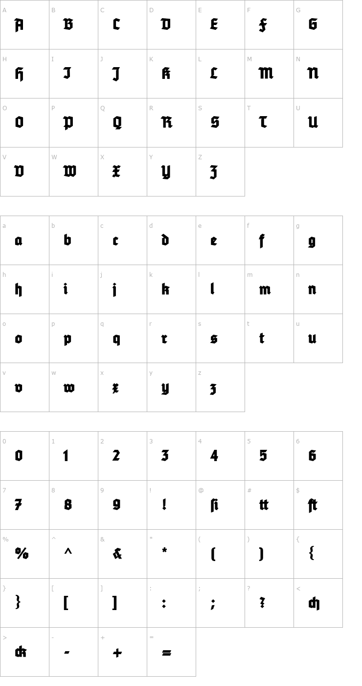 Character Map Tannenberg Fett Font