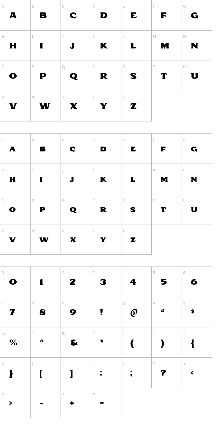 Character Map Taroca Font