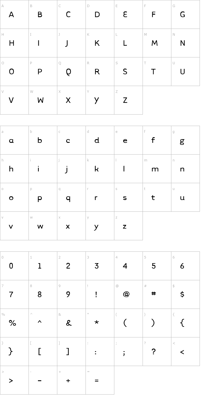 Character Map TarzanaWide Font