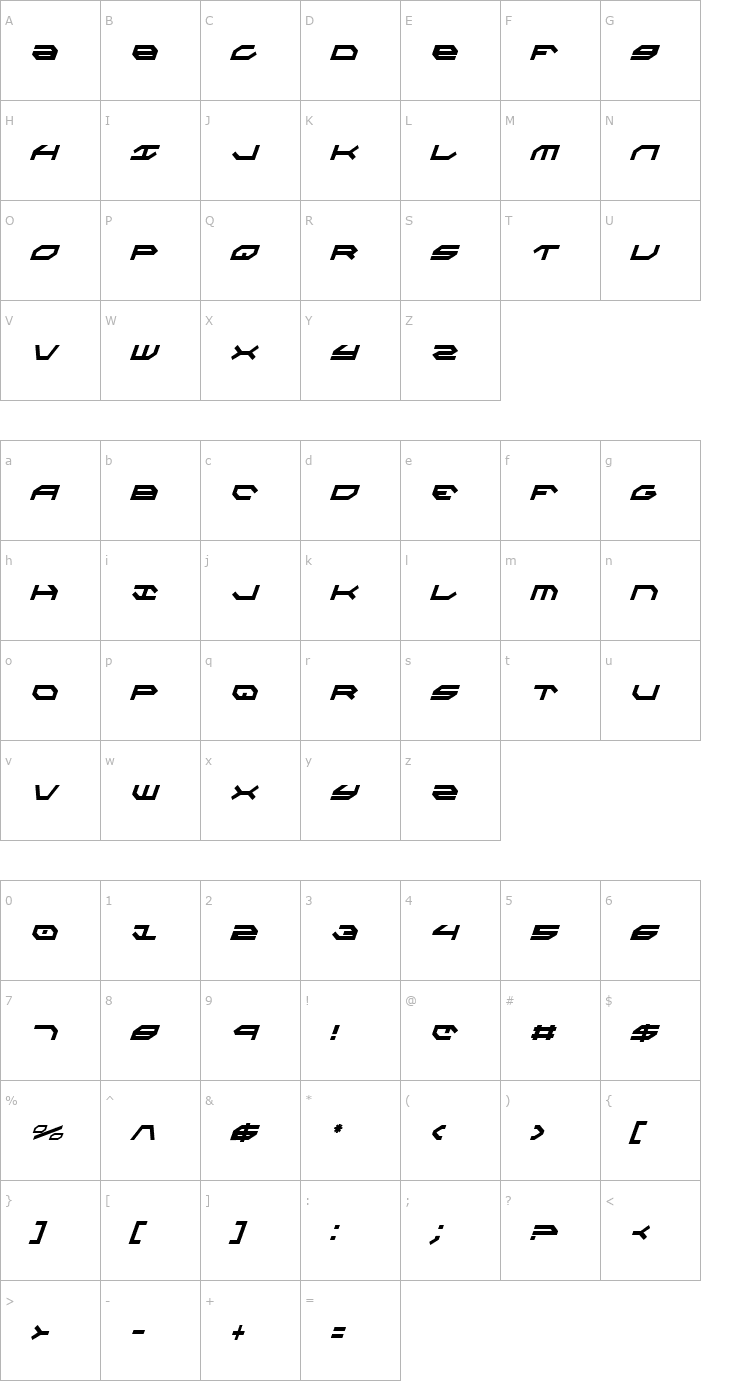 Character Map Taskforce Condensed Italic Font