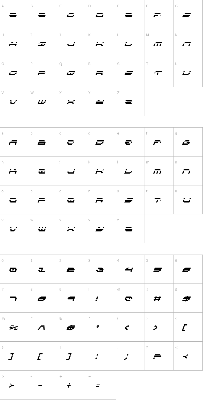 Character Map Taskforce Condensed Laser Italic Font