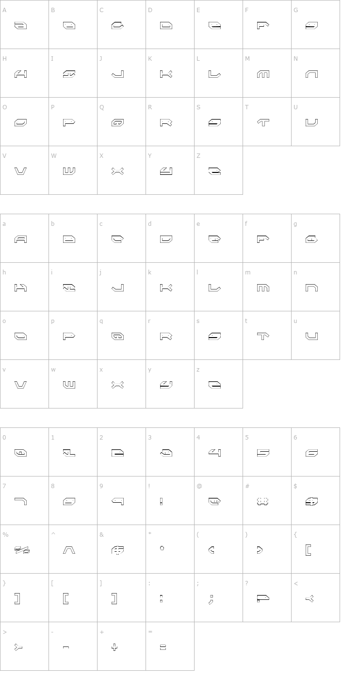 Character Map Taskforce Condensed Outline Font