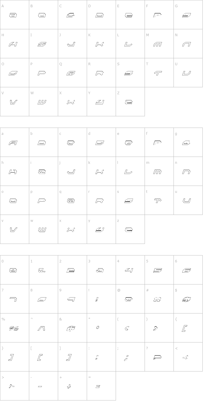 Character Map Taskforce Condensed Outline Italic Font