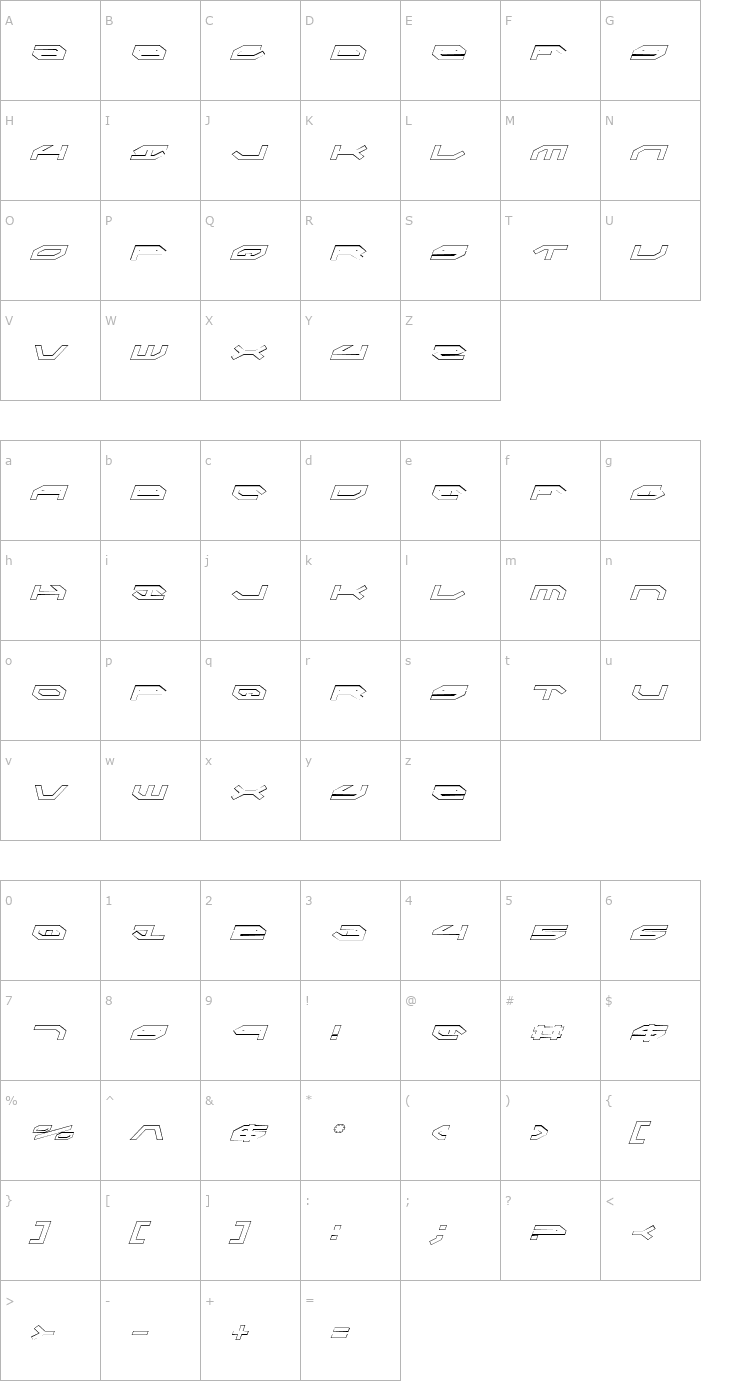 Character Map Taskforce Outline Italic Font