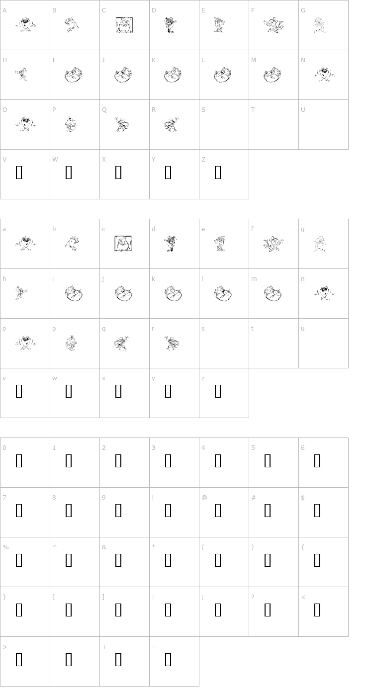 Character Map Taz the Devil Font