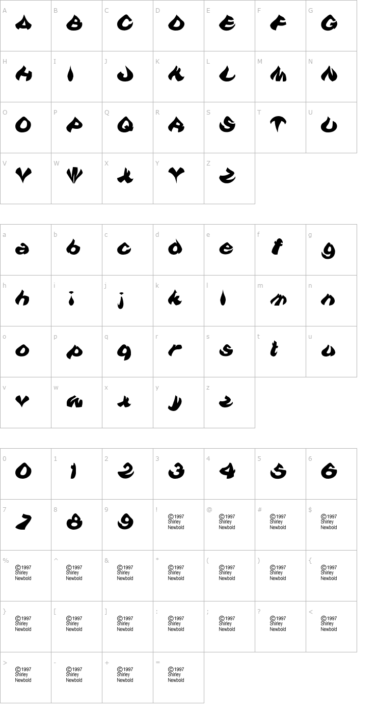 Character Map Teardrop! Font