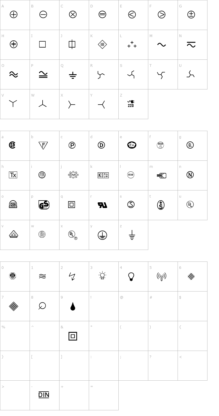 Character Map Technical LH Pi Two Font