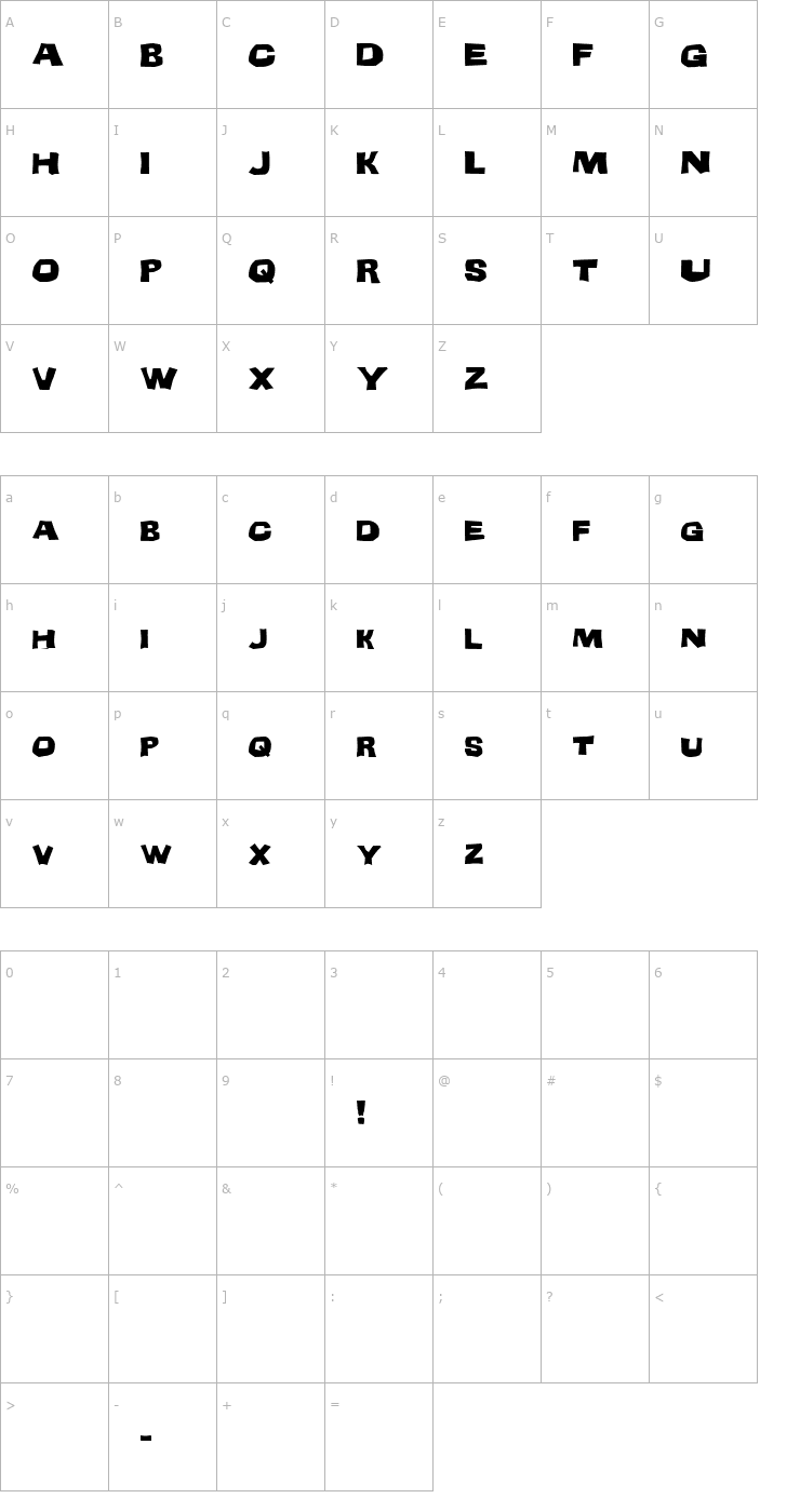 Character Map Teenage Delinquent Font