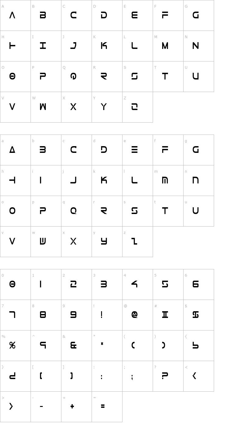 Character Map Tele-Marines Bold Condensed Font