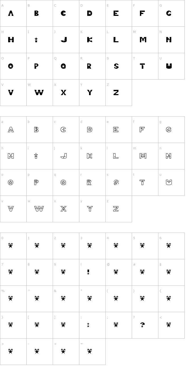 Character Map Telemarketing Superstar Font