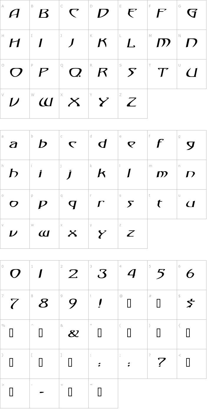 Character Map TemplarExtended Italic Font