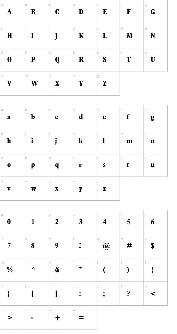 Character Map Terminus Black Condensed SSi Bold Condensed Font