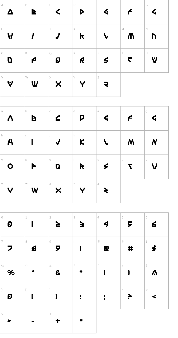 Character Map Terra Firma Bold Font